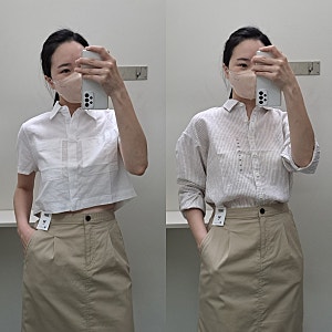 탑텐 린넨 셔츠 블라우스 반팔 루즈핏 크롭 여성
