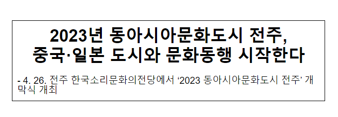 2023년 동아시아문화도시 전주, 중국·일본 도시와 문화동행 시작한다 2023년 동아시아문화도시 전주, 중국·일본 도시와 문화동행 시작한다