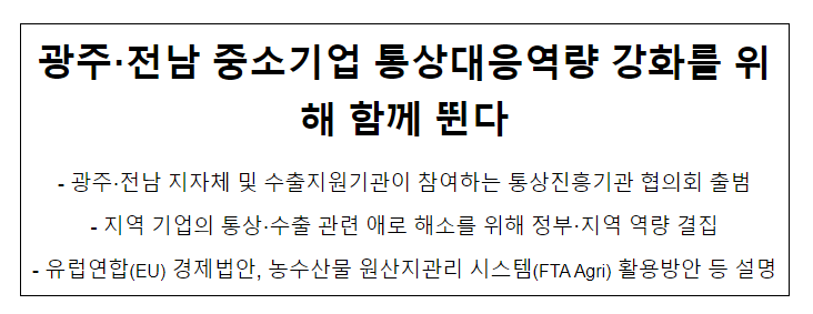 광주·전남 중소기업 통상대응역량 강화를 위해 함께 뛴다 광주·전남 중소기업 통상대응역량 강화를 위해 함께 뛴다