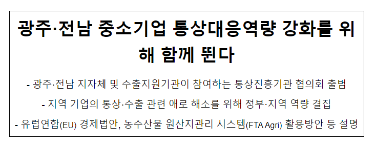 광주·전남 중소기업 통상대응역량 강화를 위해 함께 뛴다