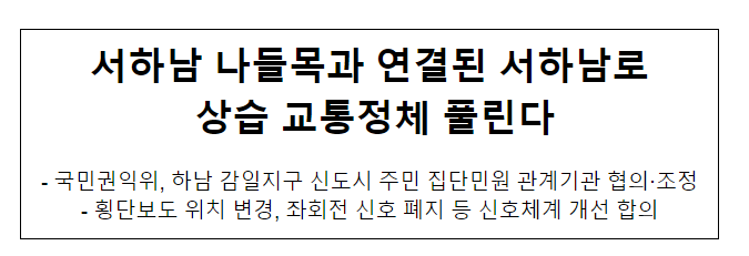 서하남 나들목과 연결된 서하남로 상습 교통정체 풀린다