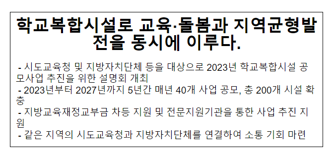 학교복합시설로 교육·돌봄과 지역균형발전을 동시에 이루다.