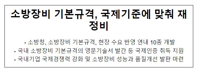 소방장비 기본규격, 국제기준에 맞춰 재정비