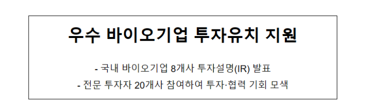 우수 바이오기업 투자유치 지원 우수 바이오기업 투자유치 지원