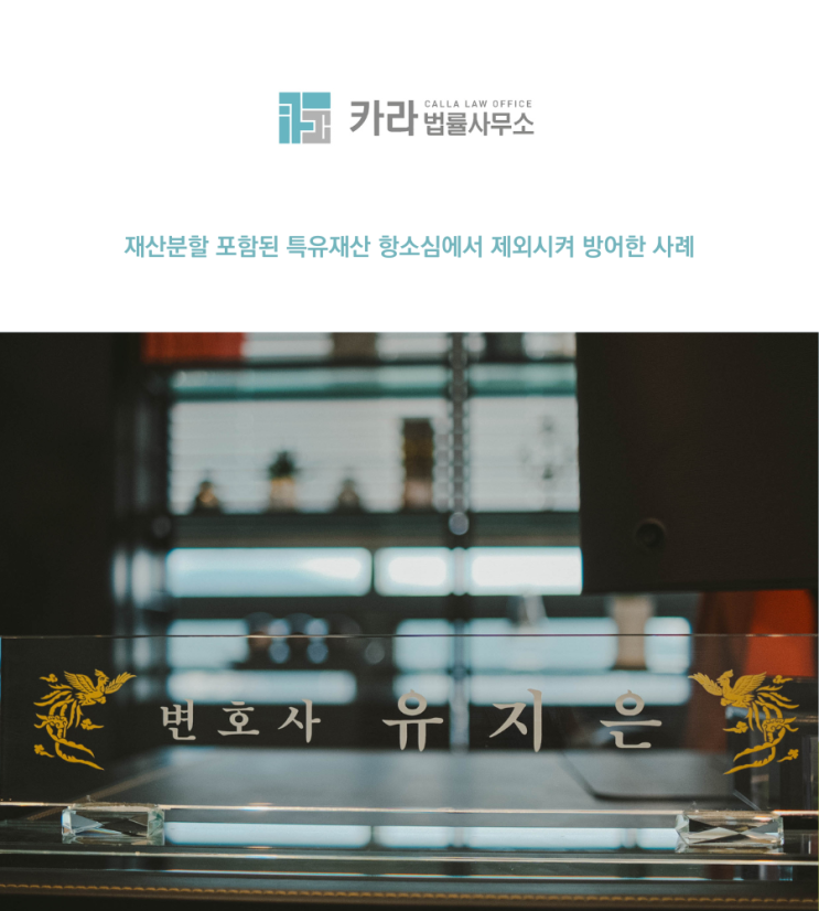  재산분할 포함된 특유재산 항소심에서 제외시켜 방어한 사례