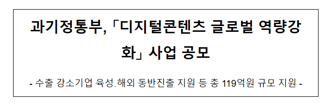 디지털콘텐츠 글로벌 역량강화 사업 공모 디지털콘텐츠 글로벌 역량강화 사업 공모
