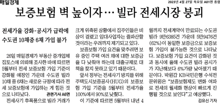  (23.04.27)보증보험 벽 높이다 --- 빌라 전세시장 붕괴