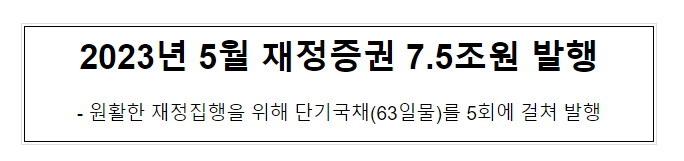 2023년 5월 재정증권 7.5조원 발행 2023년 5월 재정증권 7.5조원 발행