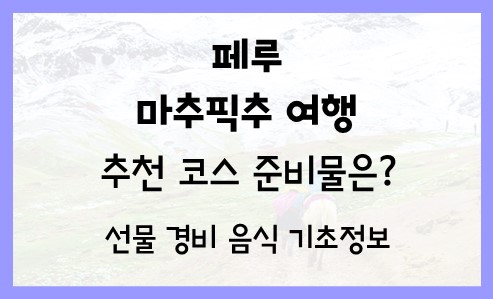  페루 마추픽추 여행 코스 일정 선물 준비물 경비 음식 기초정보