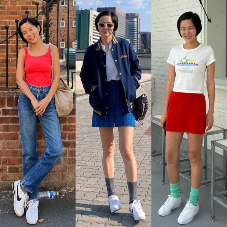  김나영 패션 화이트 스니커즈 나이키 코르테즈 운동화 코디 모음