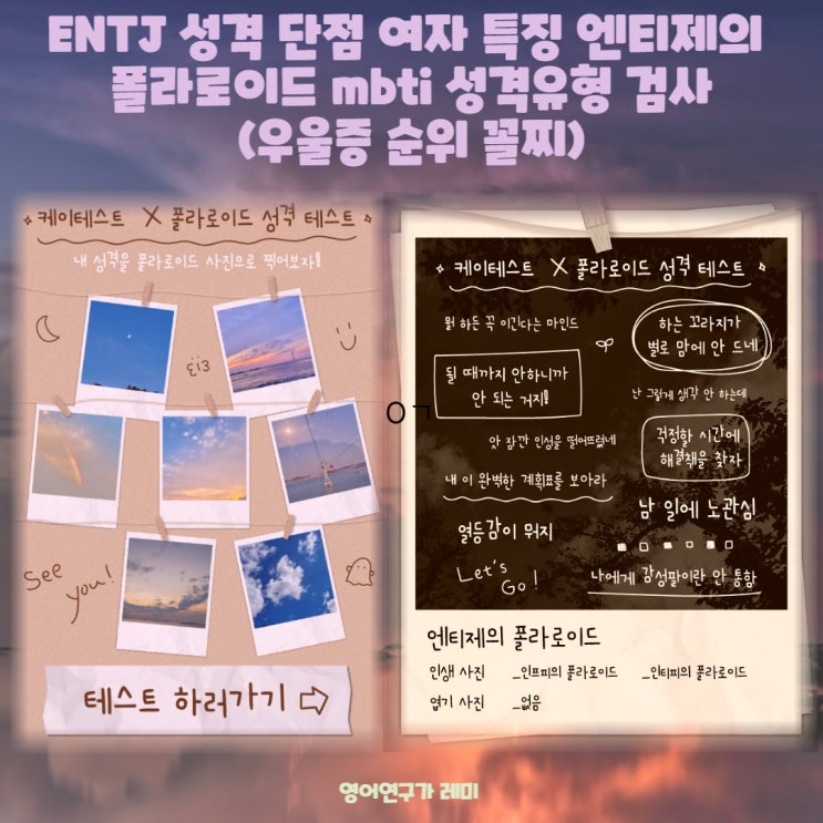 ENTJ 성격 단점 여자 특징 엔티제의 폴라로이드 mbti 성격유형 검사 (우울증 순위 꼴찌)