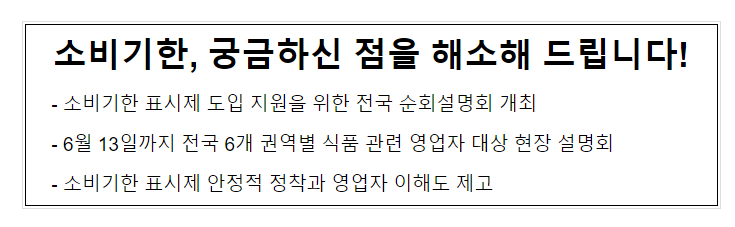 소비기한, 궁금하신 점을 해소해 드립니다! 소비기한, 궁금하신 점을 해소해 드립니다!
