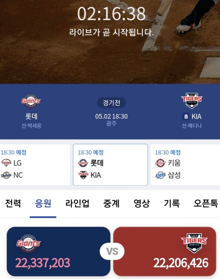 2023시즌 KBO 국내 프로야구 5월 2일의 관심 집중 경기 KIA기아 vs 롯데