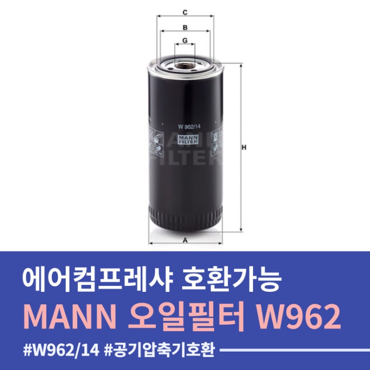  [에어컴프레셔 호환가능] MANN W962/14 유압필터, 오일필터_Oil Filter (+구매링크)