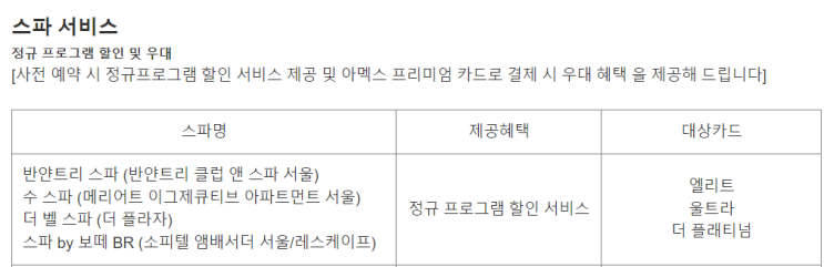  구 삼성 아멕스 플래티늄 스파 서비스 ('23, 4/21 기준)