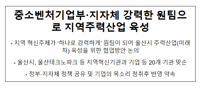 중소벤처기업부·지자체 강력한 원팀으로 지역주력산업 육성 중소벤처기업부·지자체 강력한 원팀으로 지역주력산업 육성