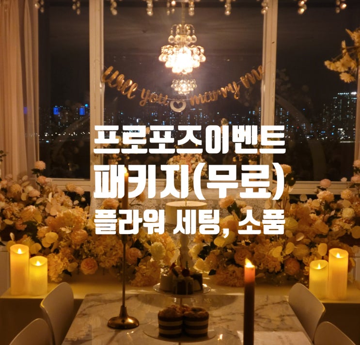  프로포즈 이벤트 패키지(빔프로젝터, 가랜드, 토퍼, 드레스(+원피스), 모형 케이크, 플라워 세팅)