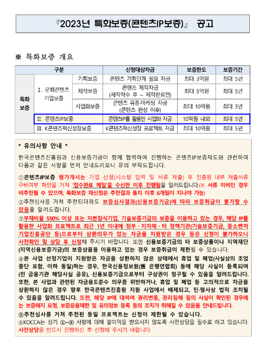 2023년 5월 특화보증(콘텐츠IP보증) 공고 2023년 5월 특화보증(콘텐츠IP보증) 공고