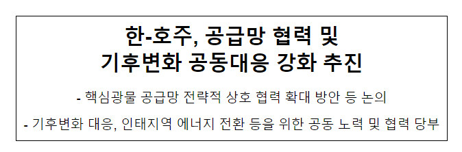 한-호주, 공급망 협력 및기후변화 공동대응 강화 추진 한-호주, 공급망 협력 및기후변화 공동대응 강화 추진