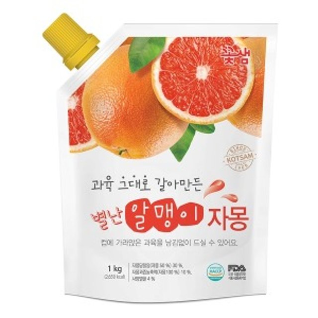  꽃샘 별난알맹이 자몽 1kg 카페 스무디 에이드 드레싱 액상차 신선 과육 씹히는 맛 일품