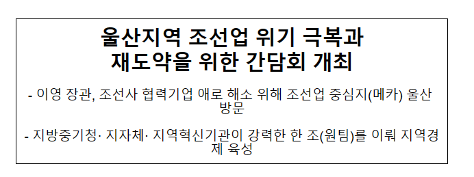 울산지역 조선업 위기 극복과 재도약을 위한 간담회 개최 울산지역 조선업 위기 극복과 재도약을 위한 간담회 개최