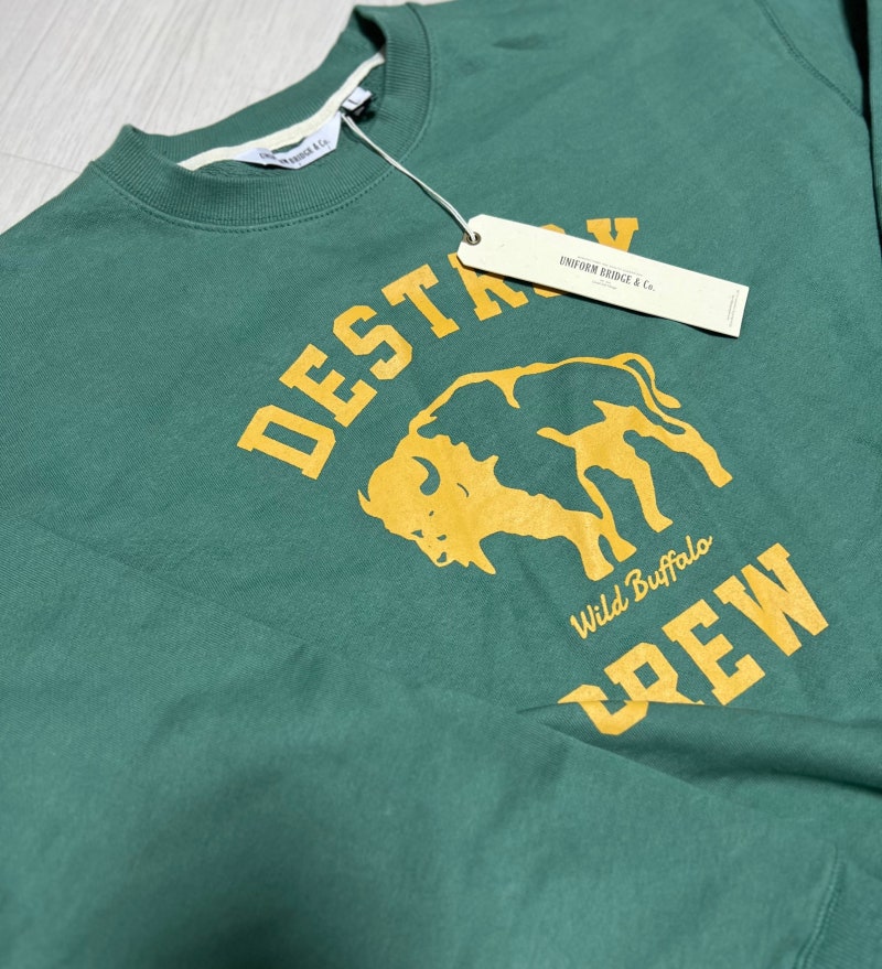 빈티지 느낌 물씬! [유니폼브릿지 맨투맨] destroy buffalo sweatshirts yellow green