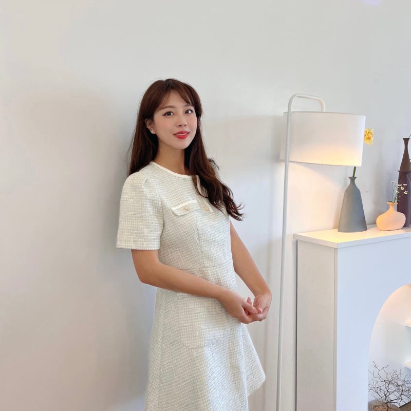 마리끌레르 반팔 트위드원피스 5월 6월 결혼식 하객룩 패션