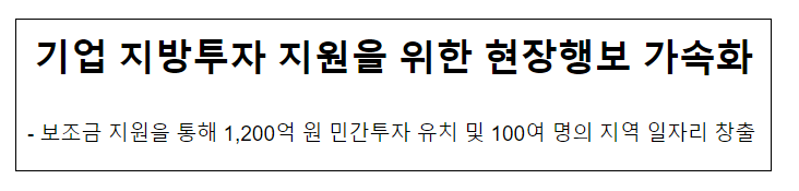 기업 지방투자 지원을 위한 현장행보 가속화