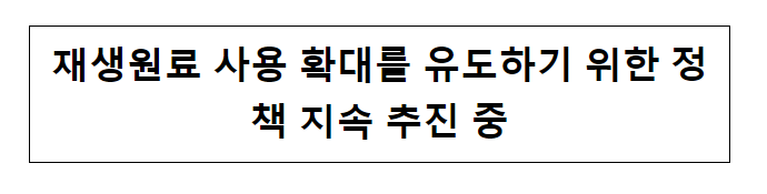 재생원료 사용 확대를 유도하기 위한 정책 지속 추진 중 재생원료 사용 확대를 유도하기 위한 정책 지속 추진 중