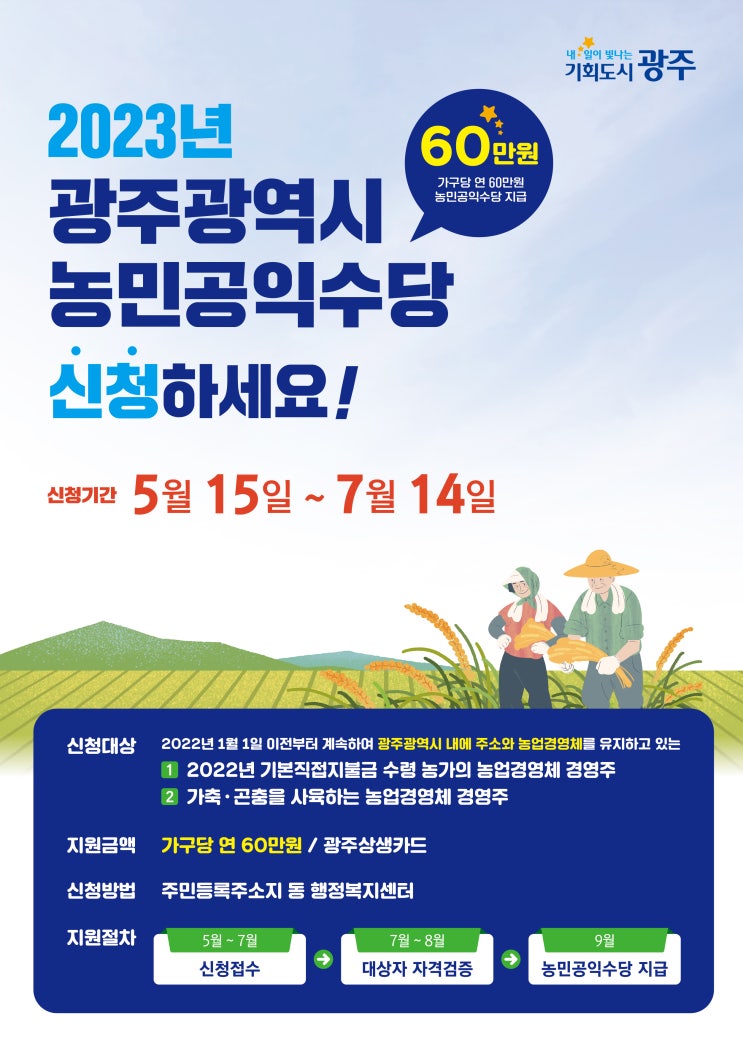  2023년 광주광역시 농민공익수당 신청하세요