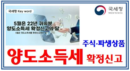 23년 5월 양도소득세 확정신고 (feat. 주식, 파생상품) : 22년귀속, 국내외, 손익통산, 기간, 방법, 세율, 대상자, 계산, 기본공제, 필요경비, 기한, 납부, 서학개미