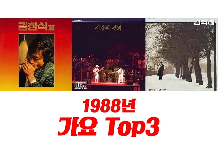 7080 8090 추억의노래 80년대히트곡모음 1988년 히트곡 가요 TOP3 : 비처럼 음악처럼 - 김현식, 울고 싶어라 - 사랑과 평화, 사랑하면 안되나 - 김학래