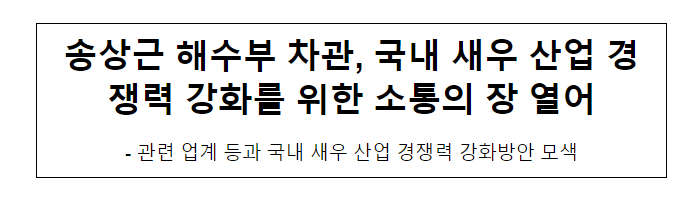 송상근 해수부 차관, 국내 새우 산업 경쟁력 강화를 위한 소통의 장 열어 송상근 해수부 차관, 국내 새우 산업 경쟁력 강화를 위한 소통의 장 열어