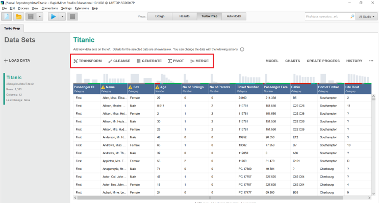  RapidMiner   Titanic   Turbo Prep (자동전처리)