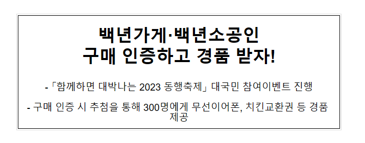 백년가게·백년소공인 구매 인증하고 경품 받자!