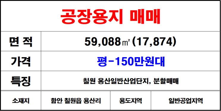  함안칠원용산리용산일반산업단지매매
