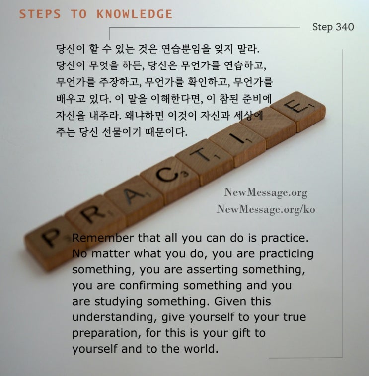제 340 계단: 나의 연습은 내가 세상에 하는 공헌이다 My practice is my contribution to the world. 제 340 계단: 나의 연습은 내가 세상에 하는 공헌이다 My practice is my contribution to the world.