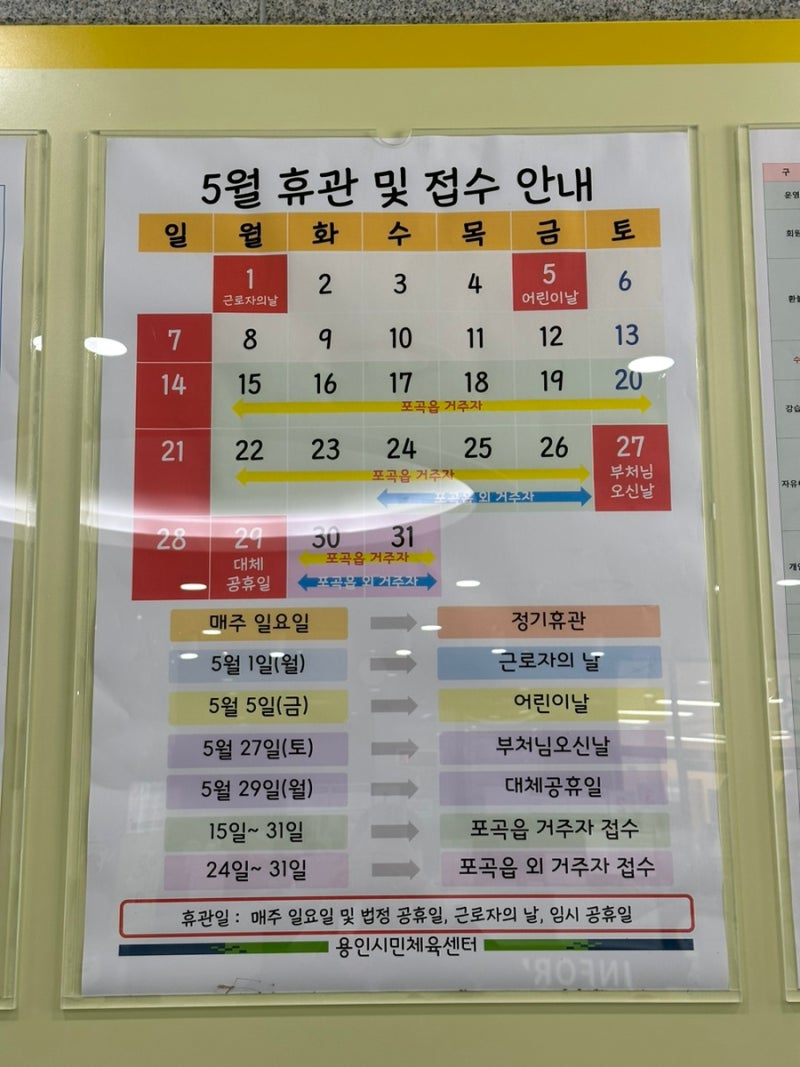 금어리 체육센터 23년 5월 3-1 휴관 및 접수 안내 (feat.용인시민체육센터)