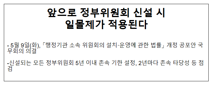 앞으로 정부위원회 신설 시 일몰제가 적용된다 앞으로 정부위원회 신설 시 일몰제가 적용된다