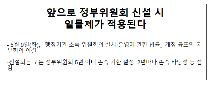 앞으로 정부위원회 신설 시 일몰제가 적용된다