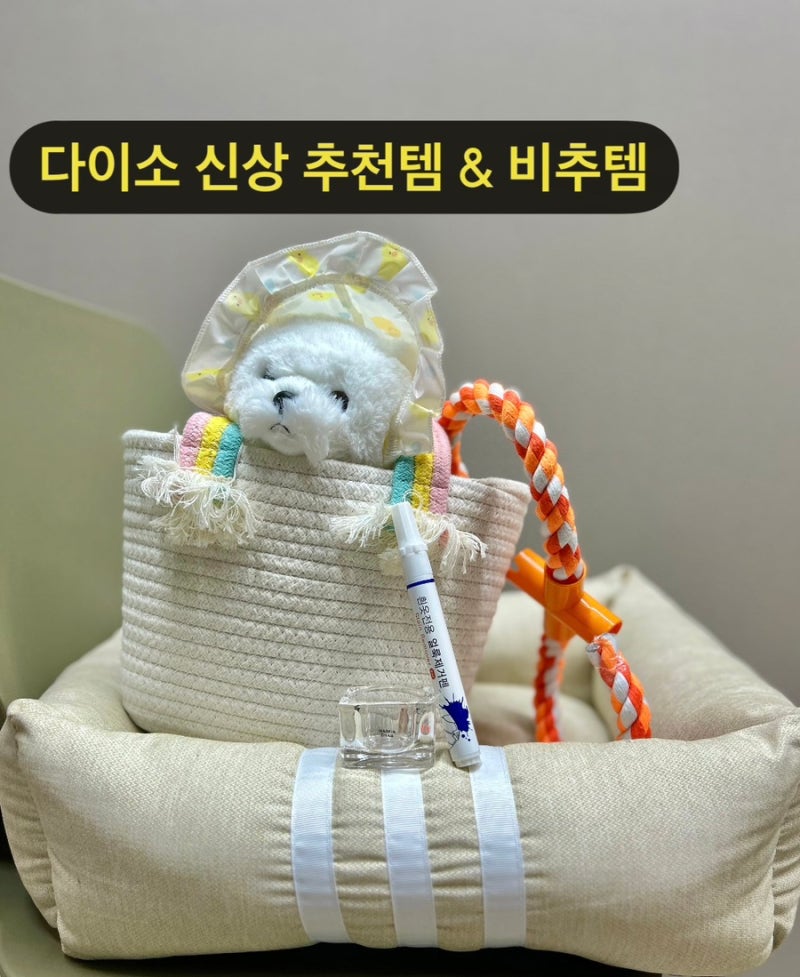 다이소 추천템 강아지 비옷, 강아지장난감, 강아지인형, 강아지 쿠션, 무지개 패브릭가방, 얼....