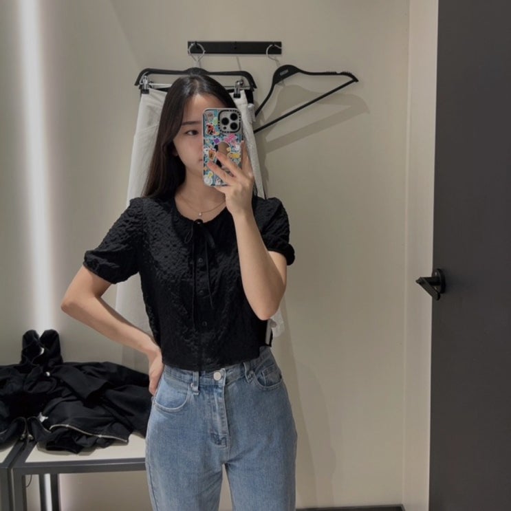 미쏘 20% 저렴한 라운드넥 리본 블라우스 키작녀 코디 미쏘 20% 저렴한 라운드넥 리본 블라우스 키작녀 코디