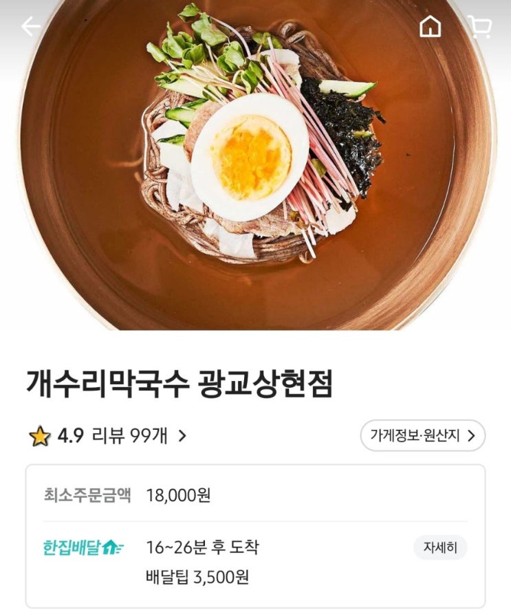  [배달 리뷰/용인 수지] 개수리막국수