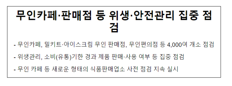 무인카페.판매점 등 위생.안전관리 집중 점검_식품의약품안전처 무인카페.판매점 등 위생.안전관리 집중 점검_식품의약품안전처