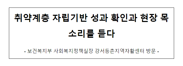 취약계층 자립기반 확충 위한 현장 목소리를 듣다