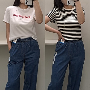 탑텐 반팔티 쿨에어 반팔 크롭티 스트라이프