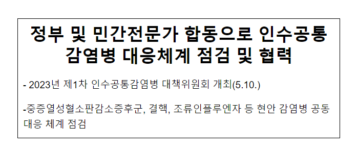 정부 및 민간전문가 합동으로 인수공통감염병 대응체계 점검 및 협력(5.10.수) 정부 및 민간전문가 합동으로 인수공통감염병 대응체계 점검 및 협력(5.10.수)