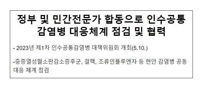 정부 및 민간전문가 합동으로 인수공통감염병 대응체계 점검 및 협력(5.10.수)