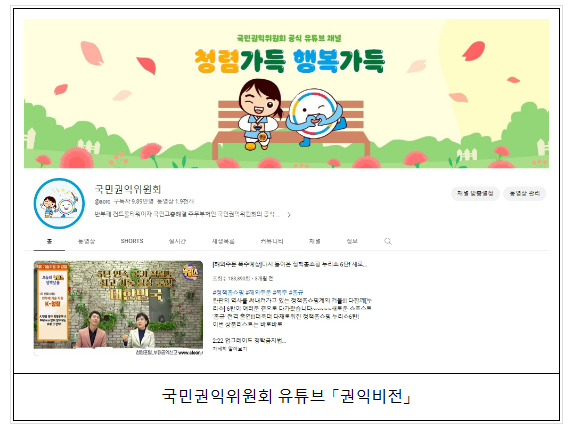 국민권익위, 유튜브 「권익비전」 일냈다! 10일 기준 구독자 10만 명 돌파