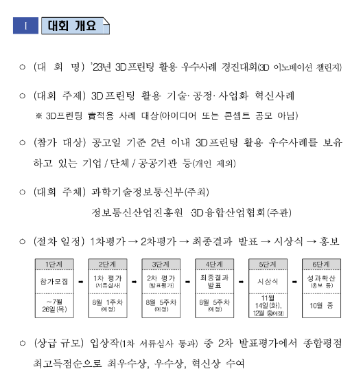 2023년 3D프린팅 활용 우수사례 경진대회(3D 이노베이션 챌린지) 참가기업 모집 공고